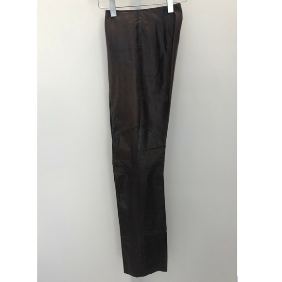 VAUNT BROWN LEATHER ITALIAN BOOTCUT PANTS SIZE US 4 - Picture 6 of 16